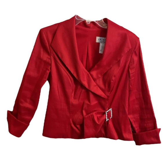 J. R. Nites by Caliendo Jacket Size 10 Vintage Red Rhinestone Buckle Zip Back - Picture 1 of 15